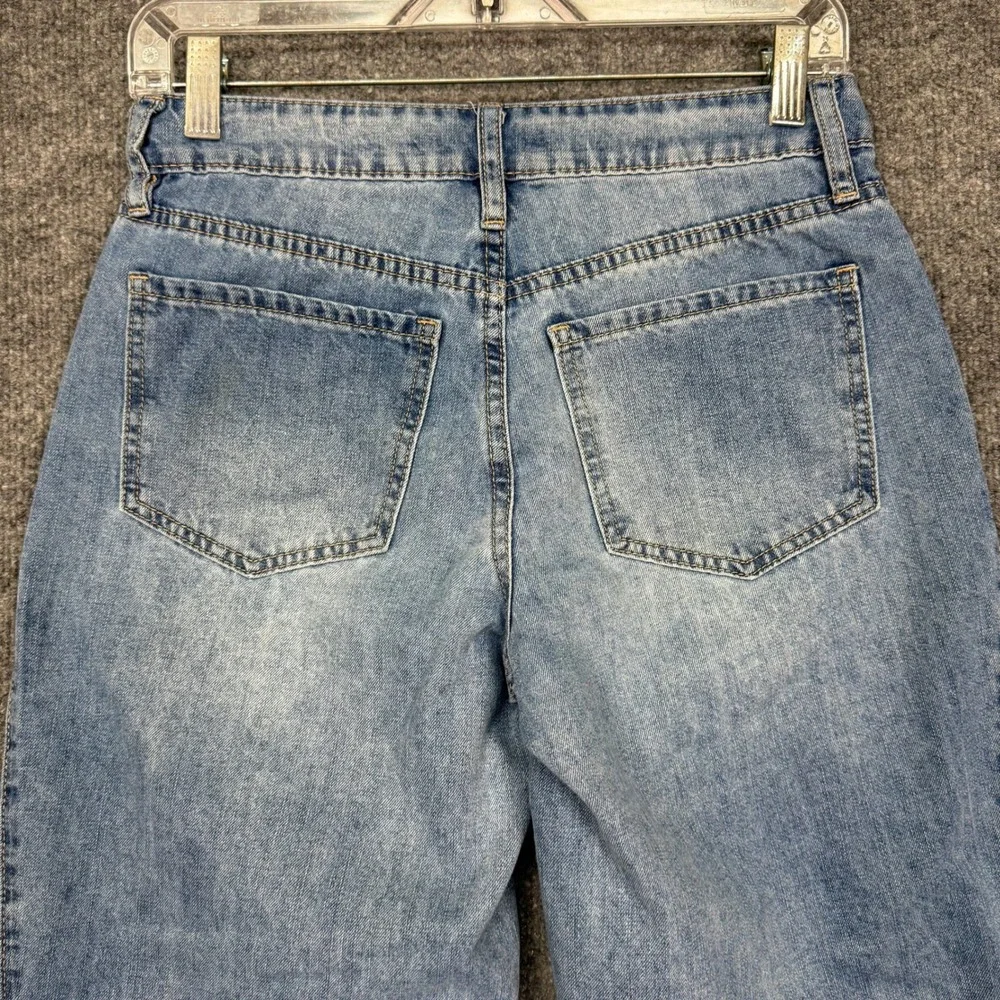 YMI Barrel Fit Jeans Womens 1/25 Light Blue Raw Hem Curved Leg Stretch FP92414